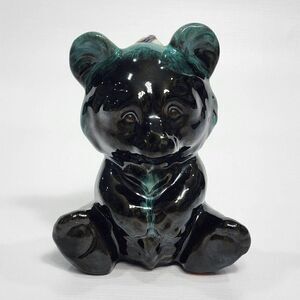 Blue Mountain Pottery 5" Green Drip Glaze Teddy Bear w Sticker Tag Canada